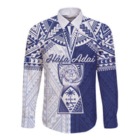 Personalised Northern Mariana Islands And Guam Long Sleeve Button Shirt Latte Stone With Tribal Pattern LT05 Unisex Blue - Polynesian Pride