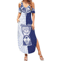 Personalised Northern Mariana Islands And Guam Summer Maxi Dress Latte Stone With Tribal Pattern