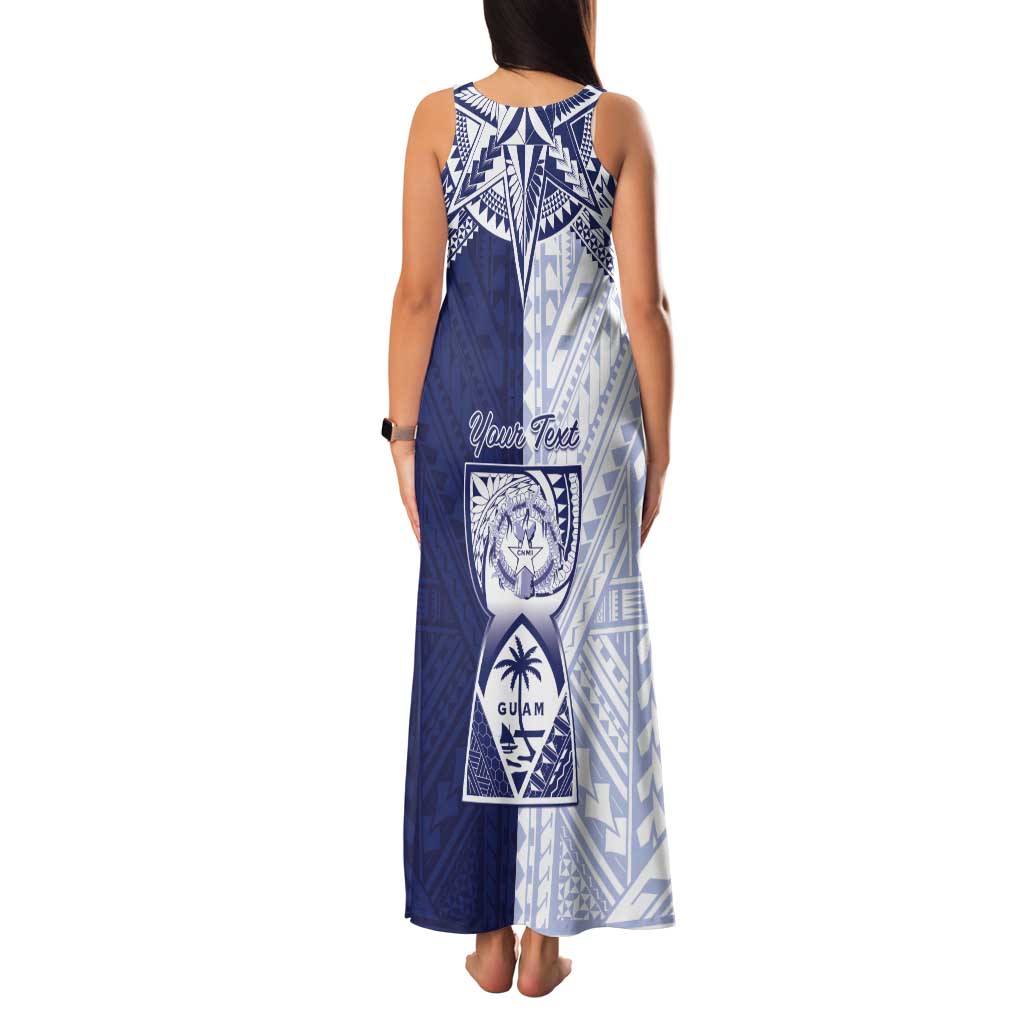 Personalised Northern Mariana Islands And Guam Tank Maxi Dress Latte Stone With Tribal Pattern