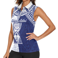 Personalised Northern Mariana Islands And Guam Women Sleeveless Polo Shirt Latte Stone With Tribal Pattern LT05 - Polynesian Pride