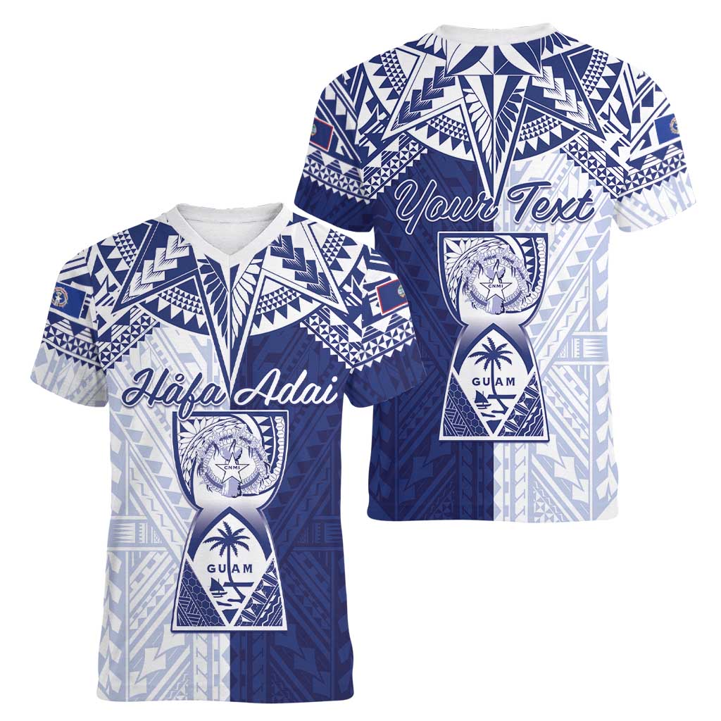 Personalised Northern Mariana Islands And Guam Women V-Neck T-Shirt Latte Stone With Tribal Pattern LT05 - Polynesian Pride