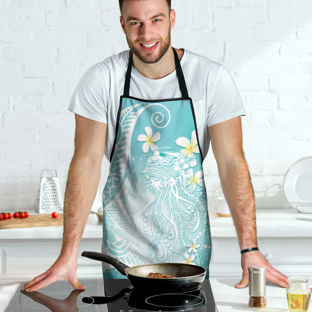 Polynesian Jellyfish Apron With Plumeria Teal