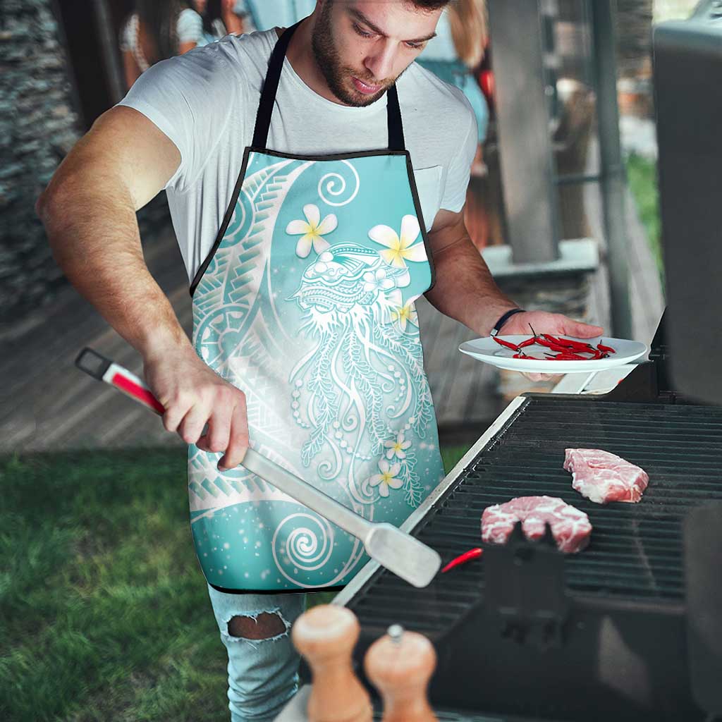Polynesian Jellyfish Apron With Plumeria Teal