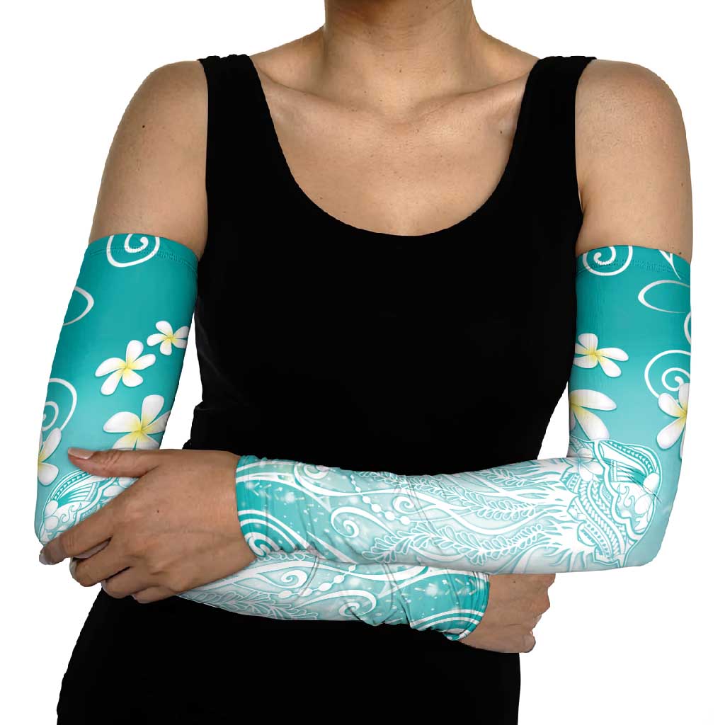 Polynesian Jellyfish Arm Sleeves With Plumeria Teal