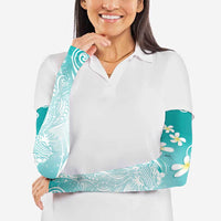 Polynesian Jellyfish Arm Sleeves With Plumeria Teal