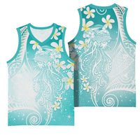 Polynesian Jellyfish Basketball Jersey With Plumeria Teal