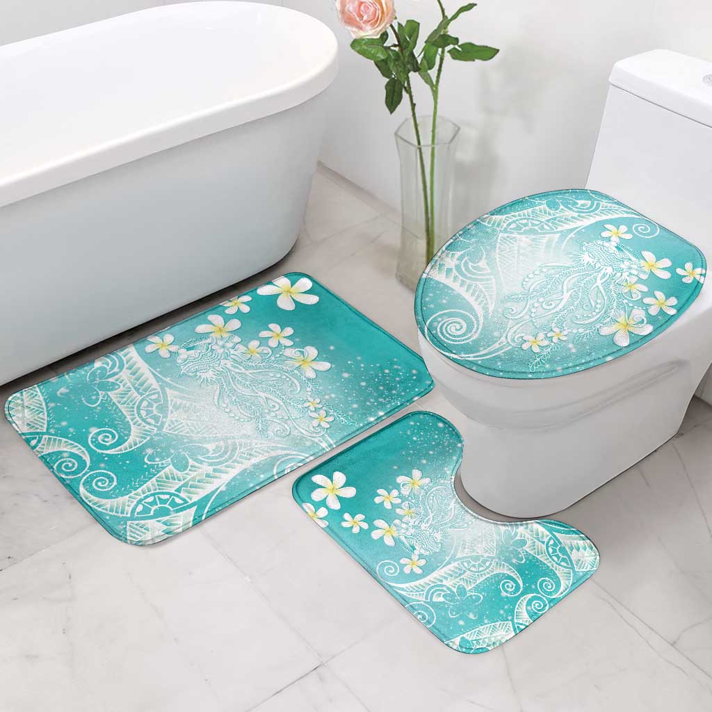 Polynesian Jellyfish Bathroom Set With Plumeria Teal