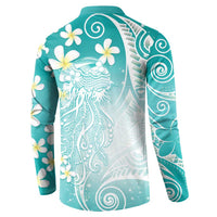 Polynesian Jellyfish Button Sweatshirt With Plumeria Teal