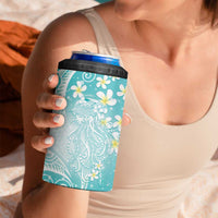 Polynesian Jellyfish 4 in 1 Can Cooler Tumbler With Plumeria Teal