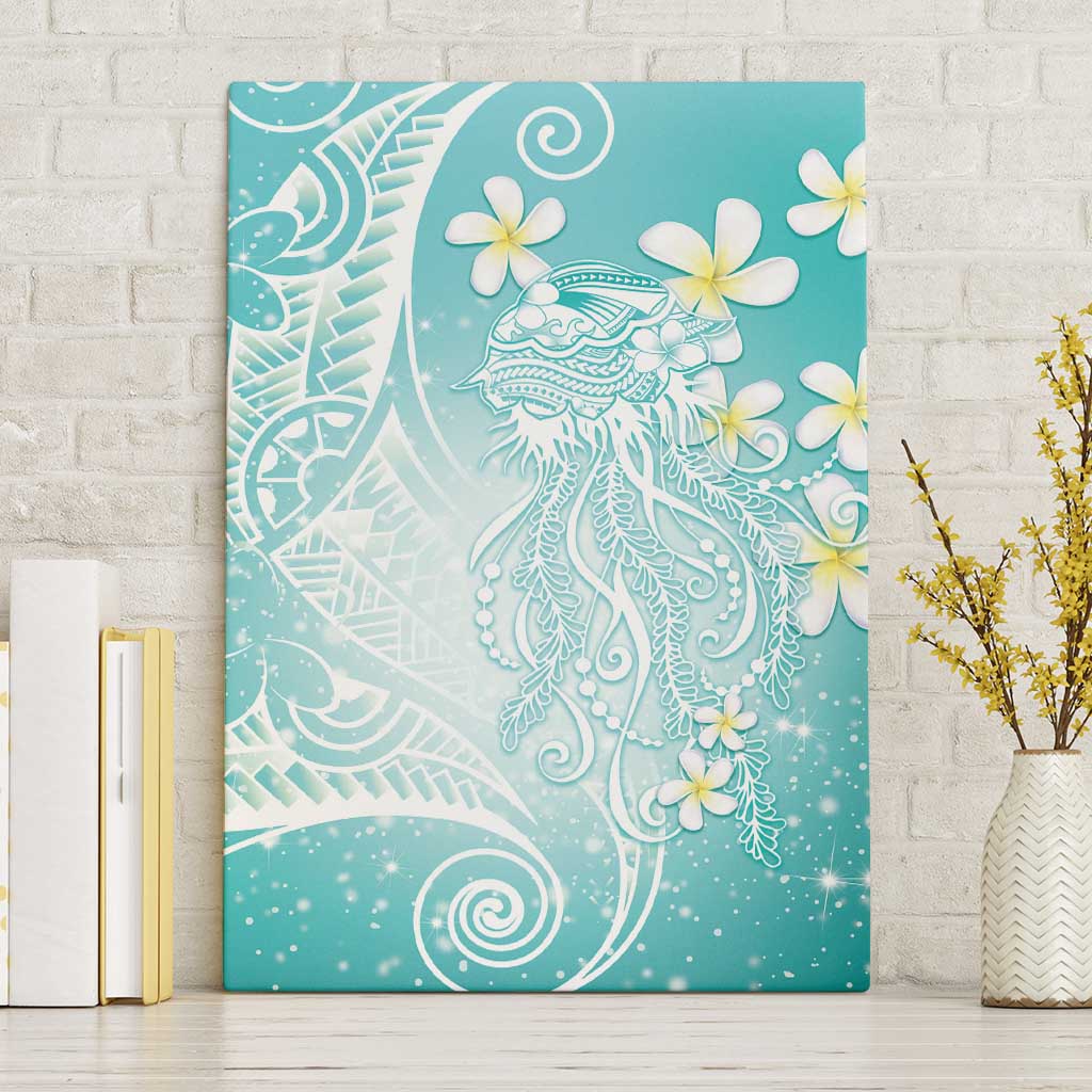 Polynesian Jellyfish Canvas Wall Art With Plumeria Teal