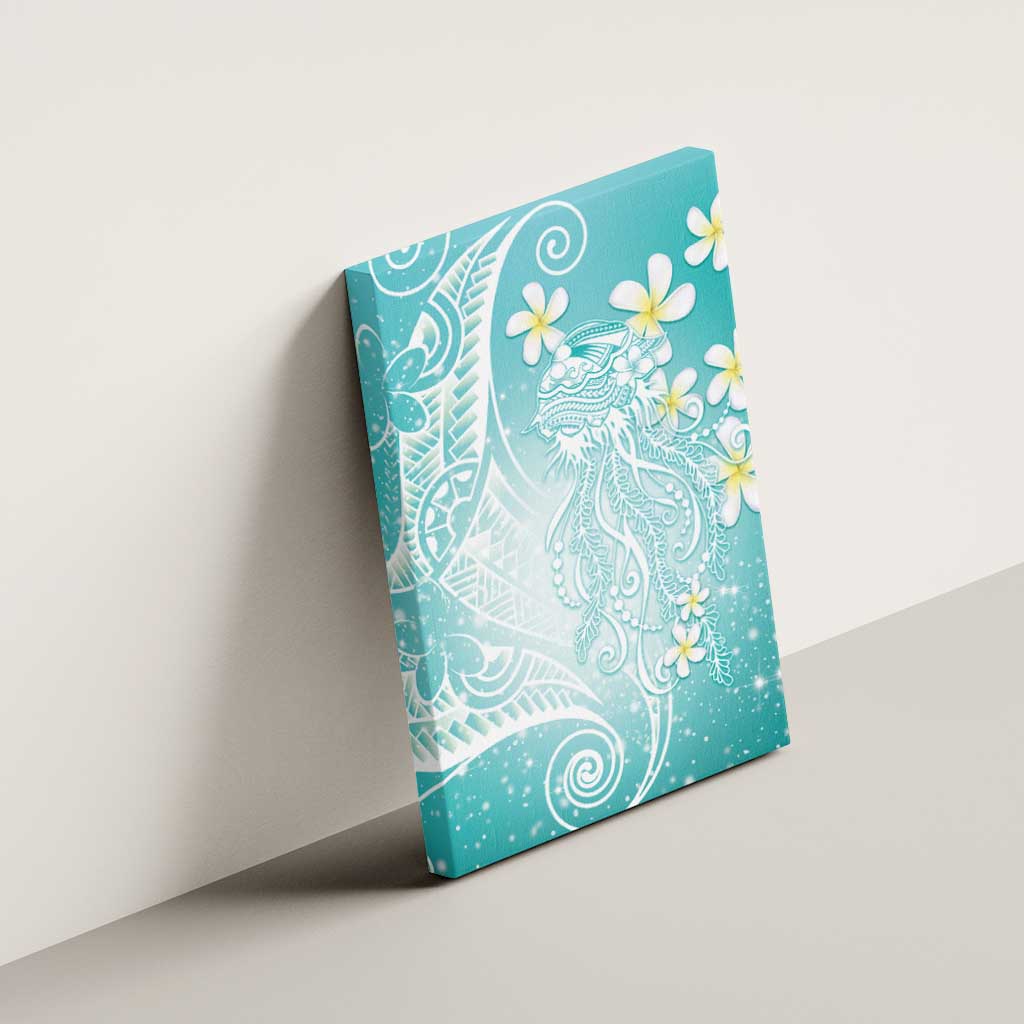 Polynesian Jellyfish Canvas Wall Art With Plumeria Teal