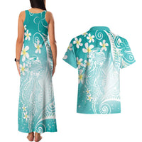 Polynesian Jellyfish Couples Matching Tank Maxi Dress and Hawaiian Shirt With Plumeria Teal LT05 - Polynesian Pride