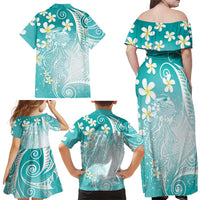 Polynesian Jellyfish Family Matching Off Shoulder Maxi Dress and Hawaiian Shirt With Plumeria Teal LT05 - Polynesian Pride