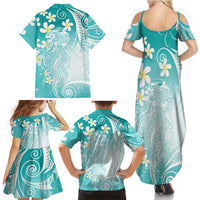 Polynesian Jellyfish Family Matching Summer Maxi Dress and Hawaiian Shirt With Plumeria Teal LT05 - Polynesian Pride