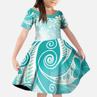 Polynesian Jellyfish Family Matching Tank Maxi Dress and Hawaiian Shirt With Plumeria Teal LT05 Daughter's Dress Teal - Polynesian Pride