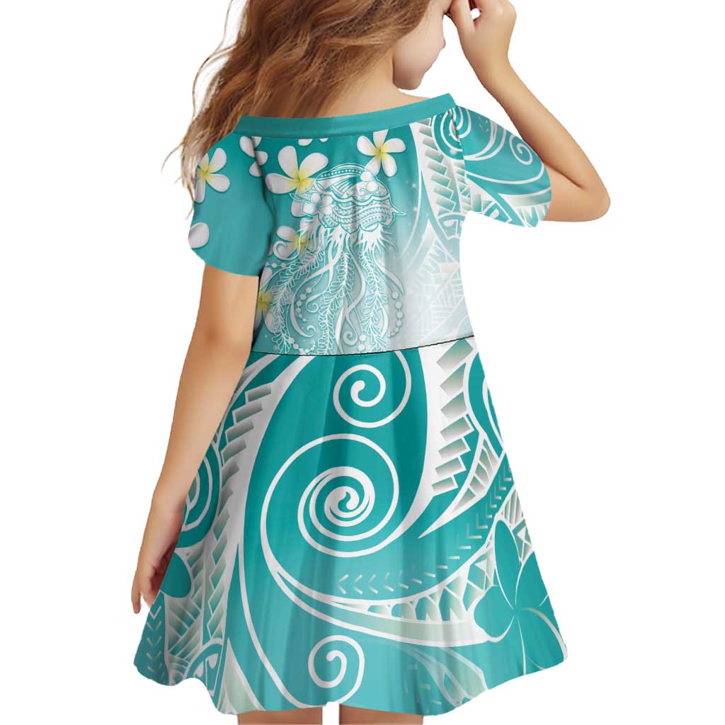 Polynesian Jellyfish Family Matching Tank Maxi Dress and Hawaiian Shirt With Plumeria Teal LT05 - Polynesian Pride