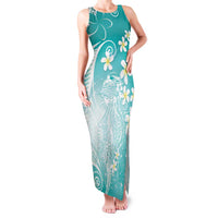 Polynesian Jellyfish Family Matching Tank Maxi Dress and Hawaiian Shirt With Plumeria Teal LT05 Mom's Dress Teal - Polynesian Pride
