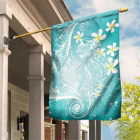 Polynesian Jellyfish Garden Flag With Plumeria Teal