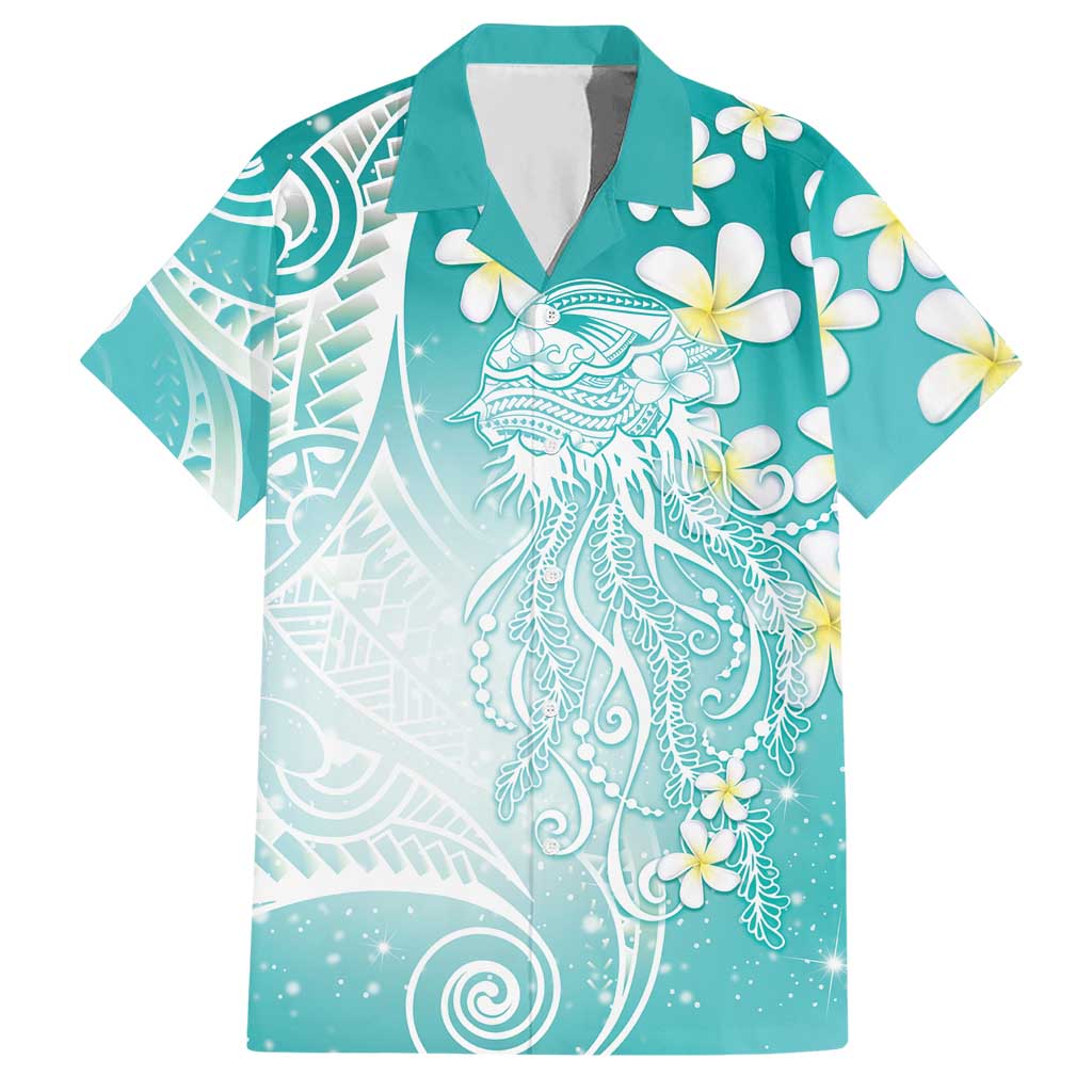 Polynesian Jellyfish Hawaiian Shirt With Plumeria Teal LT05 Teal - Polynesian Pride