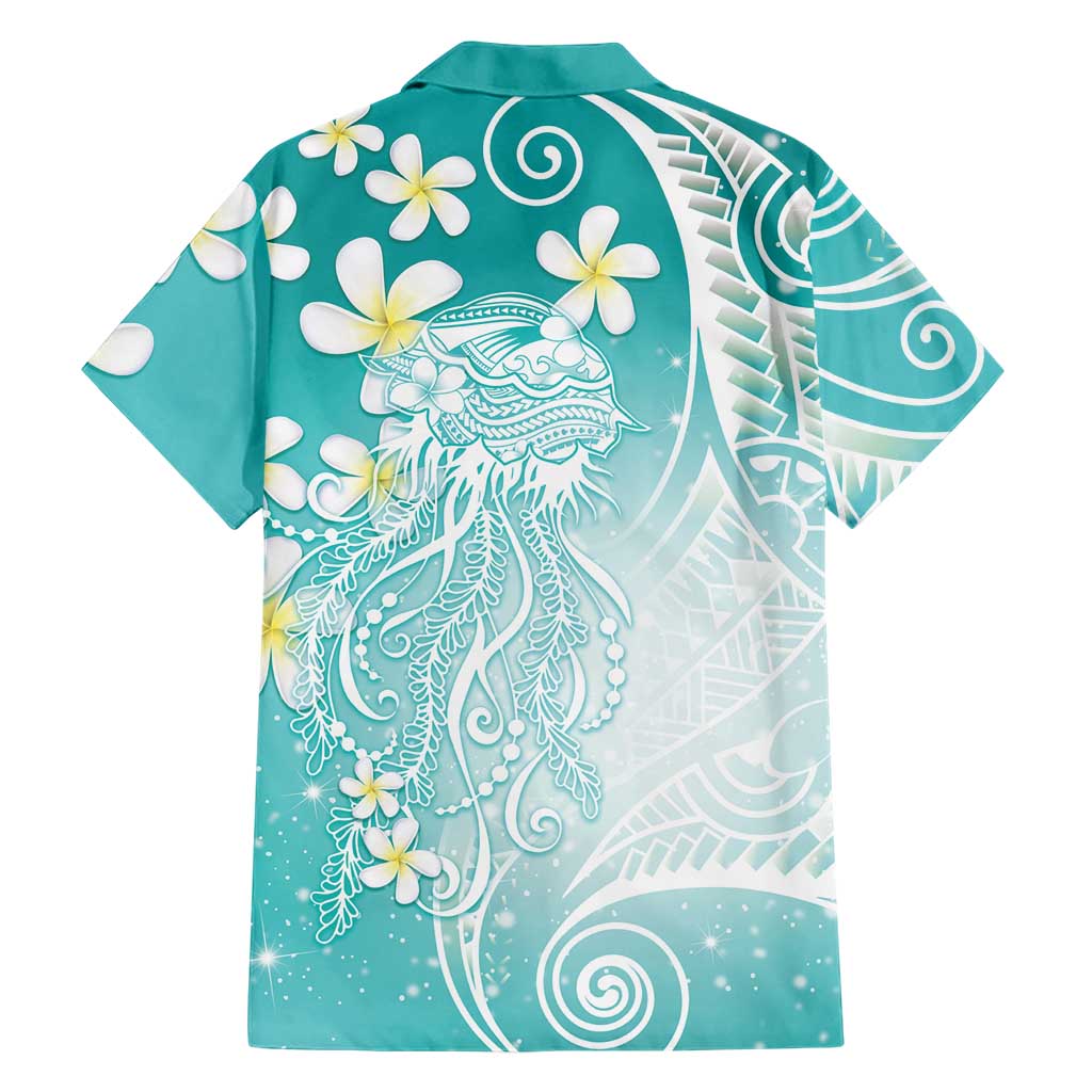 Polynesian Jellyfish Hawaiian Shirt With Plumeria Teal LT05 - Polynesian Pride