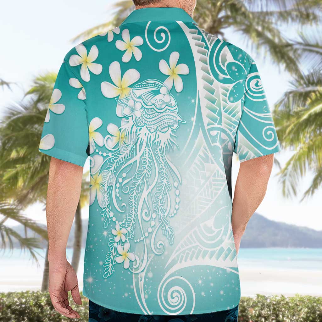 Polynesian Jellyfish Hawaiian Shirt With Plumeria Teal LT05 - Polynesian Pride