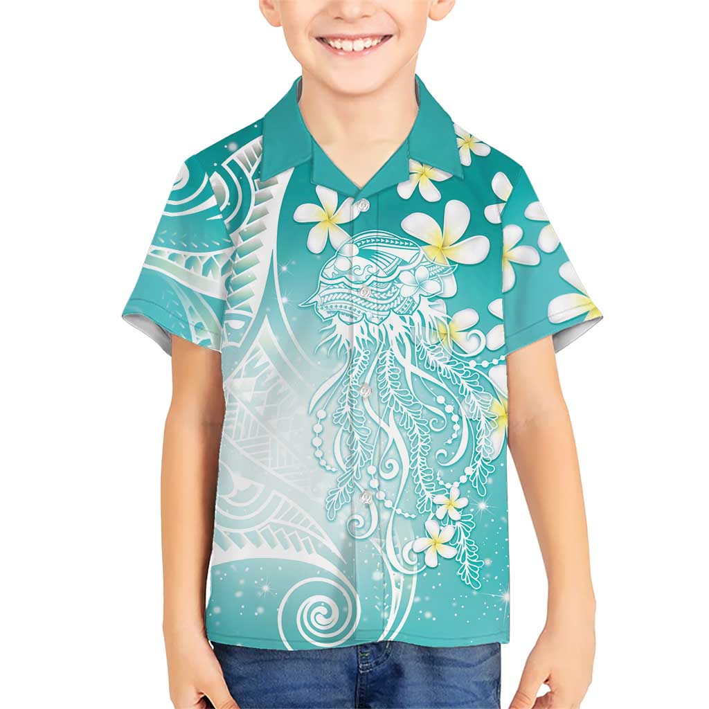 Polynesian Jellyfish Hawaiian Shirt With Plumeria Teal LT05 - Polynesian Pride