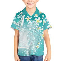 Polynesian Jellyfish Hawaiian Shirt With Plumeria Teal LT05 - Polynesian Pride