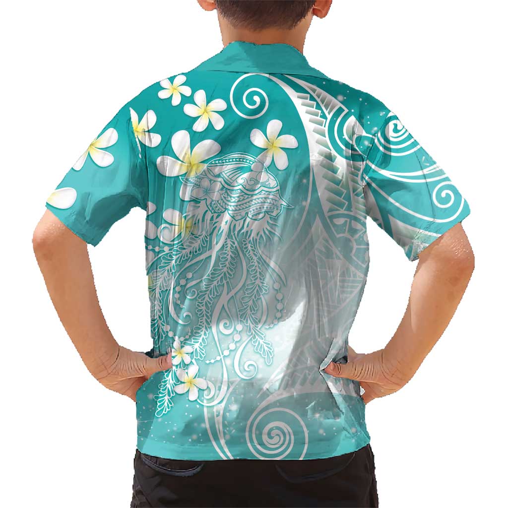 Polynesian Jellyfish Hawaiian Shirt With Plumeria Teal LT05 - Polynesian Pride