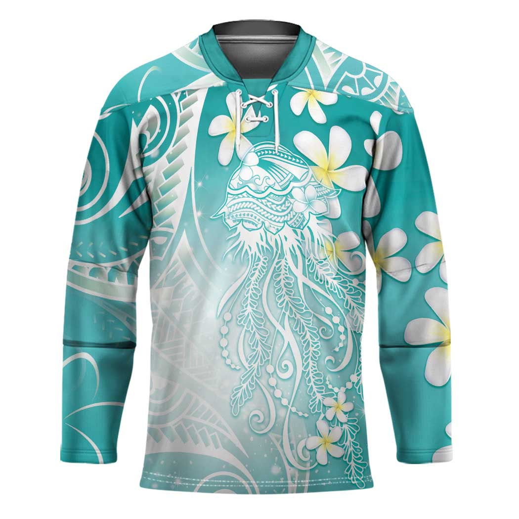 Polynesian Jellyfish Hockey Jersey With Plumeria Teal LT05 Unisex Teal - Polynesian Pride