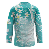 Polynesian Jellyfish Hockey Jersey With Plumeria Teal LT05 - Polynesian Pride