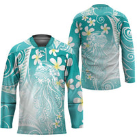 Polynesian Jellyfish Hockey Jersey With Plumeria Teal LT05 - Polynesian Pride