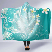 Polynesian Jellyfish Hooded Blanket With Plumeria Teal