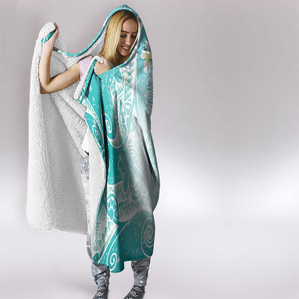 Polynesian Jellyfish Hooded Blanket With Plumeria Teal