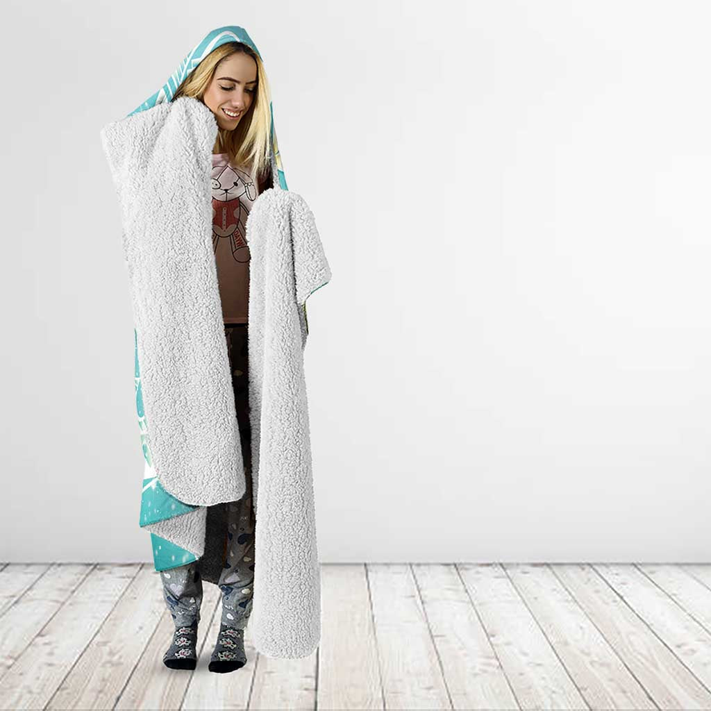 Polynesian Jellyfish Hooded Blanket With Plumeria Teal