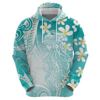 Polynesian Jellyfish Hoodie With Plumeria Teal