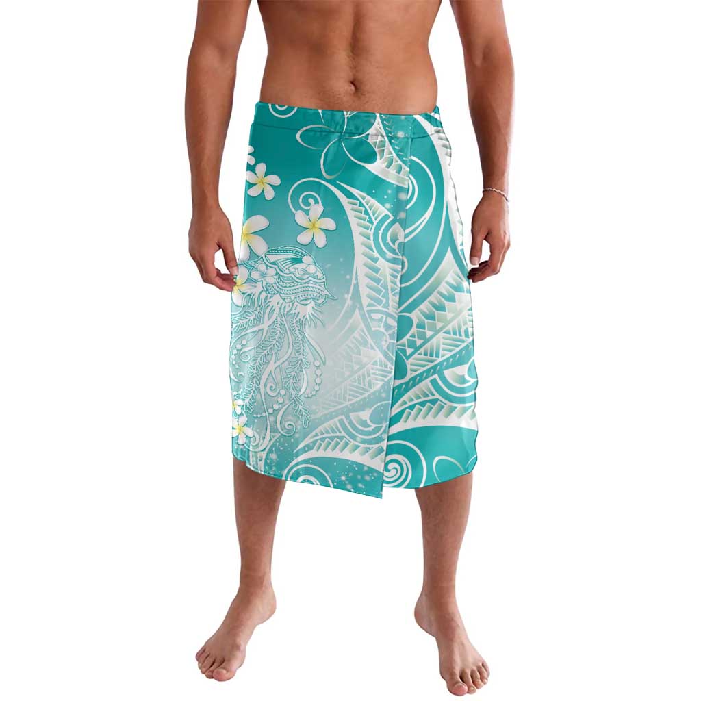 Polynesian Jellyfish Lavalava With Plumeria Teal