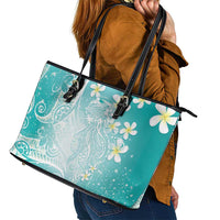 Polynesian Jellyfish Leather Tote Bag With Plumeria Teal LT05 - Polynesian Pride