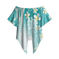 Polynesian Jellyfish Off Shoulder Wrap Waist Top With Plumeria Teal LT05 Teal - Polynesian Pride