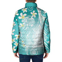 Polynesian Jellyfish Padded Jacket With Plumeria Teal