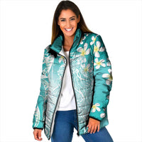 Polynesian Jellyfish Padded Jacket With Plumeria Teal