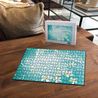 Polynesian Jellyfish Puzzle With Plumeria Teal