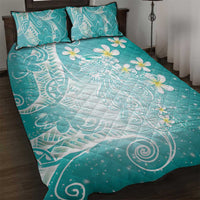 Polynesian Jellyfish Quilt Bed Set With Plumeria Teal