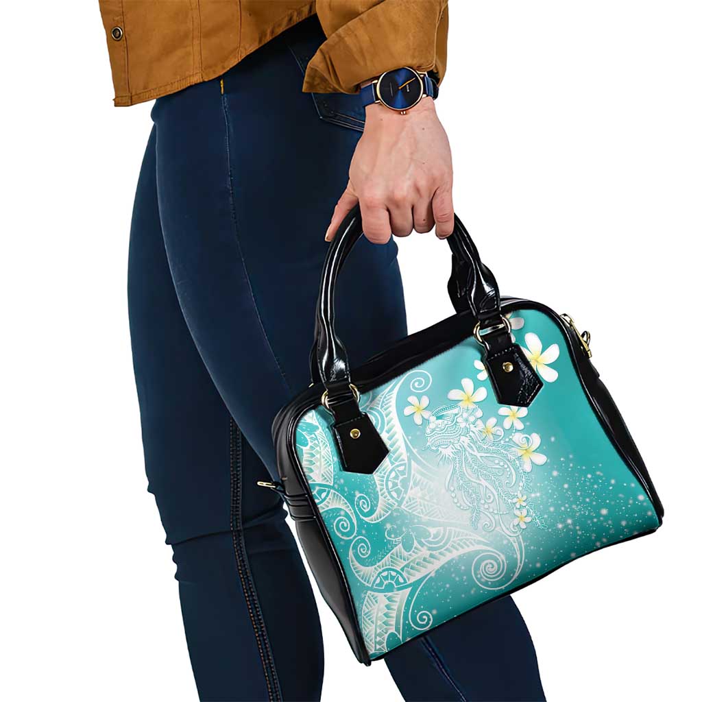 Polynesian Jellyfish Shoulder Handbag With Plumeria Teal