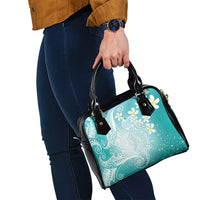 Polynesian Jellyfish Shoulder Handbag With Plumeria Teal