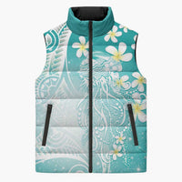 Polynesian Jellyfish Sleeveless Puffer Jacket With Plumeria Teal