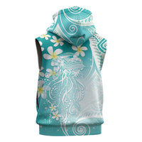 Polynesian Jellyfish Sleeveless Zip Hoodie With Plumeria Teal
