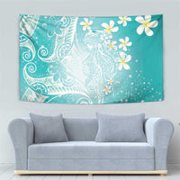Polynesian Jellyfish Tapestry With Plumeria Teal