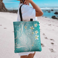 Polynesian Jellyfish Tote Bag With Plumeria Teal