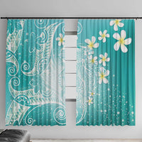 Polynesian Jellyfish Window Curtain With Plumeria Teal