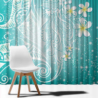 Polynesian Jellyfish Window Curtain With Plumeria Teal